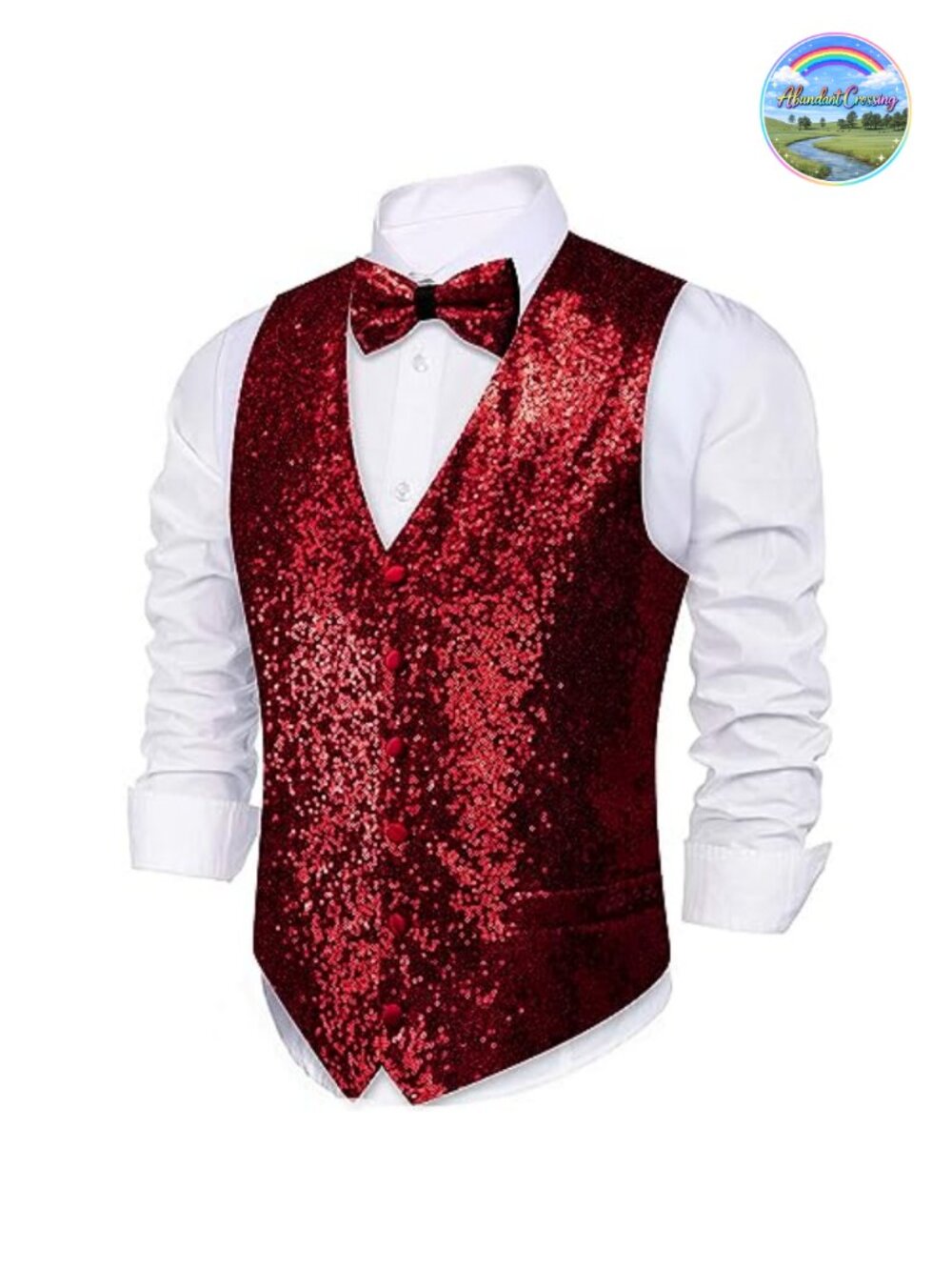 Mens Sequin Vest and Bowtie Set Sleeveless V-Neck Button Prom Disco